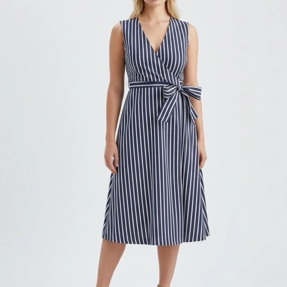 Draper James Miranda Navy Striped Midi Dress